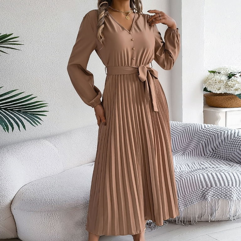 qolati Women's Fall Long Sleeve Midi Dress Casual V Neck Chiffon Belted Pleated A Line Flowy Dresses Elegant Cocktail Party Dresses Khaki S 4 - Walmart.com qolati Women's Fall Long Sleeve Midi Dress Casual V Neck Chiffon Belted Pleated A Line Flowy Dresses Elegant Cocktail Party Dresses Khaki S 4 - Walmart.com