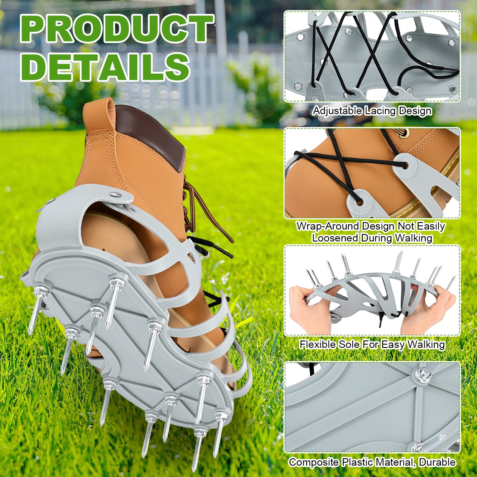 Uxcell 1-Set Lawn Aerator Shoes with Wrap Around Lacing with 22 Nails for Gardens [Black]