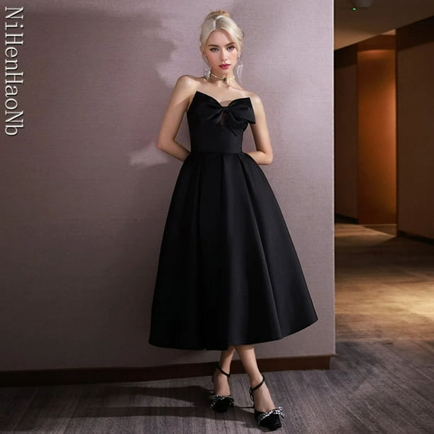 Vestido corto negro de graduación para mujer, bata Sexy de princesa para banquete, fiesta, graduación, vestido de actuación femenina