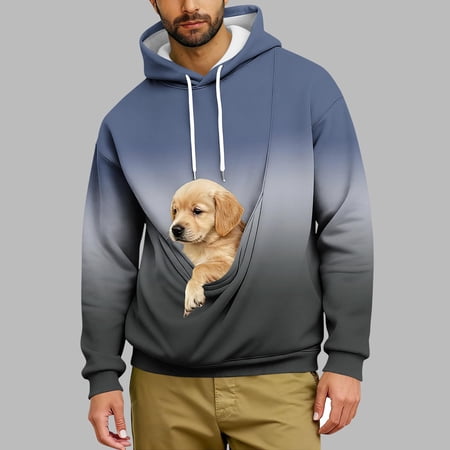 Dolkfu Pullover Hoodie Men Fleece Pet Carrier Sweatshirts Kanga Pocket Hooded Gradient Mens Shirts Casual 2X