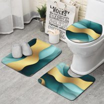 Teal Gold Marble Pattern Bathroom Rugs Sets 3 Piece,Toilet Cover Set,Absorbent Non Slip Bathroom Mats Sets with U-Shaped Contour Rug Toilet Rug Set