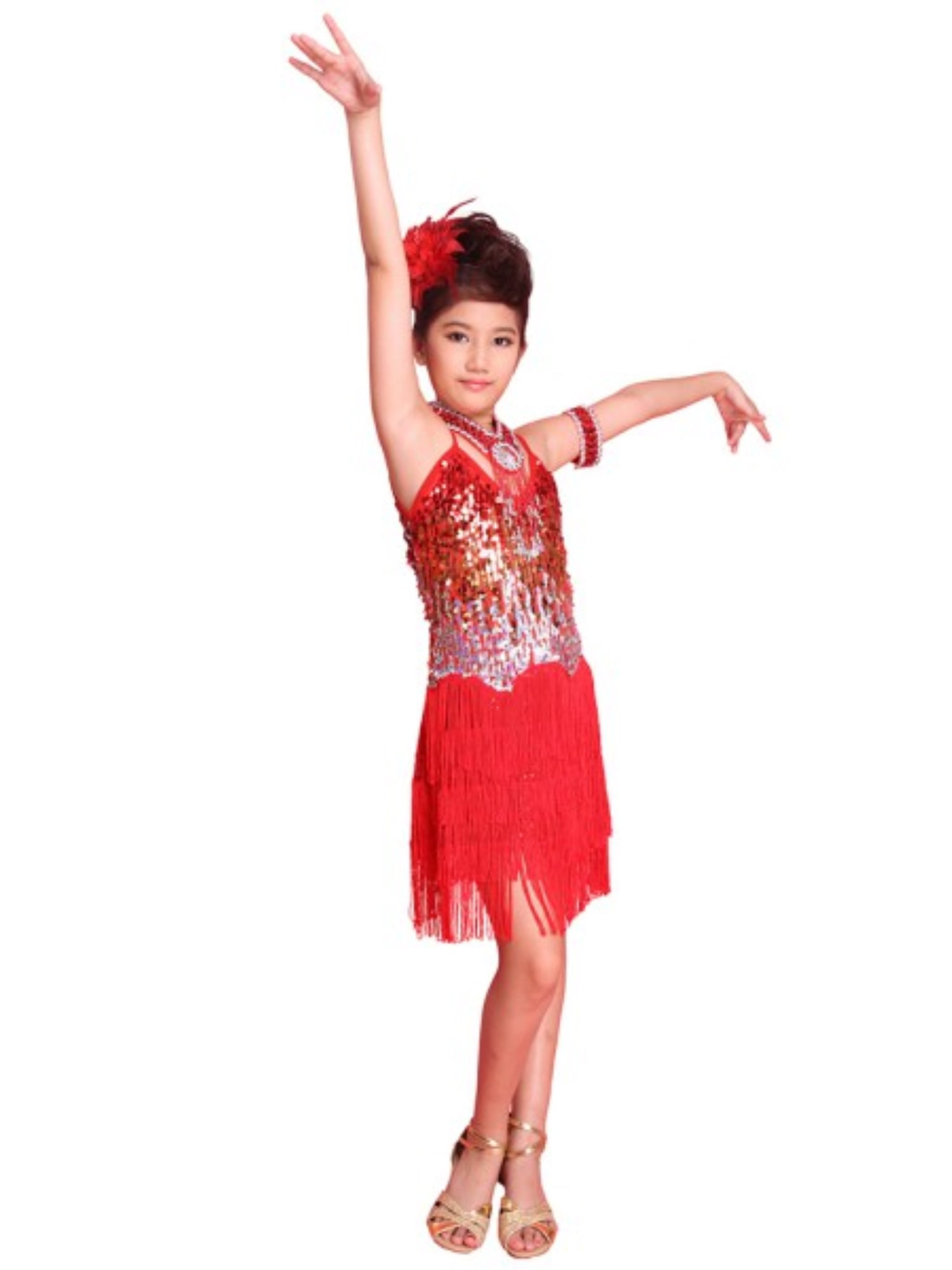 Childrens Latin Salsa Professional Dance Dress Girls Dancewear Costumes dress 