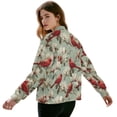 thumbnail image 3 of Xoenoiee Women's Bomber Jacket Casual Lightweight Coat Cropped Zip Up Jacket Fall Varsity Jackets Winter Outwear with Pockets, Magnolia Cardinal Bird, XX-Large, 3 of 7