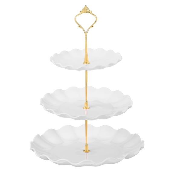 Uxcell 3-Tier Cupcake Stand Holder, Round Tiered Serving Tray 15/20/25cm Cup Cake Stand for Dessert Fruit Table Birthday Party Decoration Display, White (Ripple)