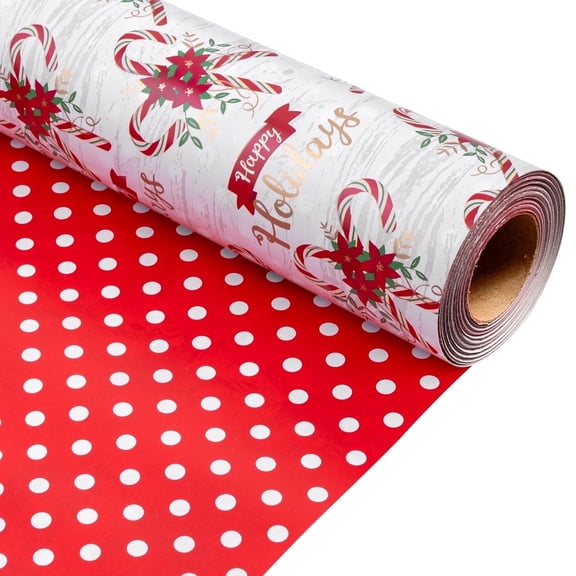 HOMERAL Christmas Wrapping Paper Roll - White Gift Wrap with Dahlias, Candy Canes - Perfect for Christmas - 17 Inch X 33 Feet