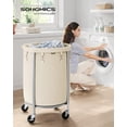 thumbnail image 2 of SONGMICS HOME Carro de la Ropa Sucia con Ruedas, 110 L, Cesta Redonda para la Colada, con Bolsa Extraíble, 4 Ruedas y 2 Frenos, Blanco y Plata, 2 of 6