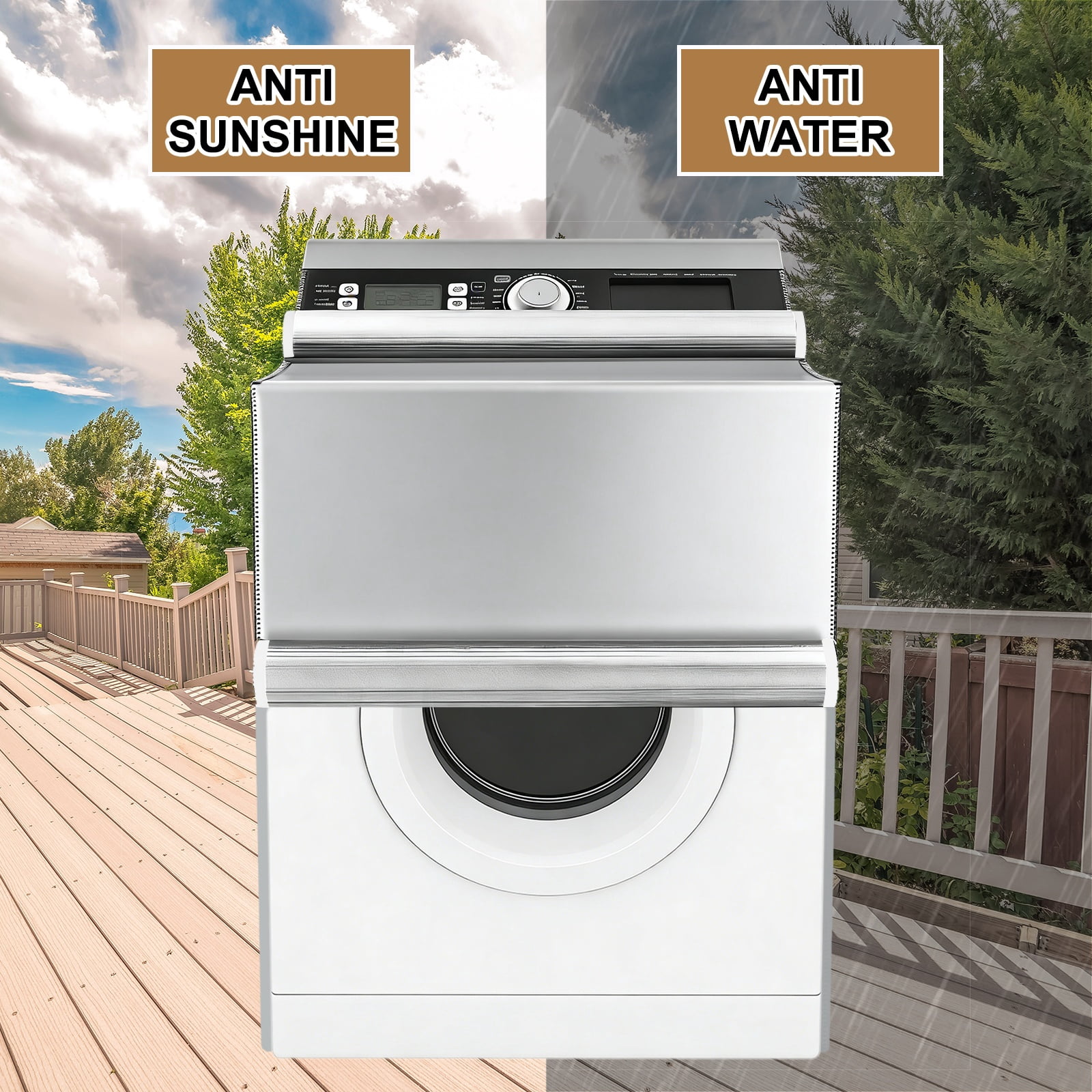 Uxcell Washer and Dryer Covers (28"Wx29"Dx43"H) - Waterproof, Dustproof, Washer Machine Cover with Zipper Laundry Cover for Top Load and Front Load Washing Machine, Silver