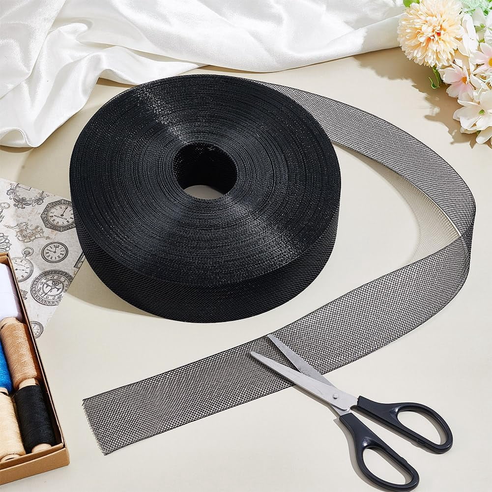100 Yards Stiff Horsehair Braid 2 Inch Wide for Polyester Boning Sewing Dance Gowns Formal Dress Shaping Trimming Hair Ribbon Accessories Black Black