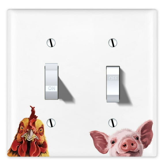 WIRESTER 2-Gang Toggle Wall Plate/Switch Plate Cover, Animal Cochin Chicken Baby Pig