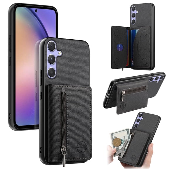 ELEHOLD For Samsung Galaxy A26 5G Wallet Case Cover, Shock-Absorbent PU Leather Card Pocket Anti-Scratch Anti-Fingerprint Credit Card Slot Wallet Case,Black