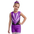 thumbnail image 6 of iiniim Kids Girls Dance Gymnastics Ballet Leotard Sparkly Rhinestones Bodysuit with Shorts Hair Band Purple 14, 6 of 7