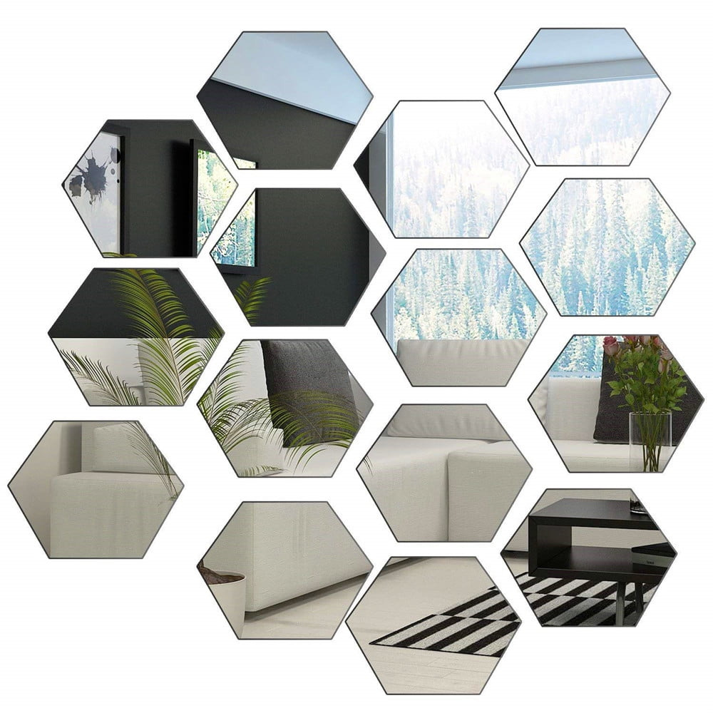 12pcs Hexagon Mirror Surface Creative Decor Art Diy 3d Acrylic