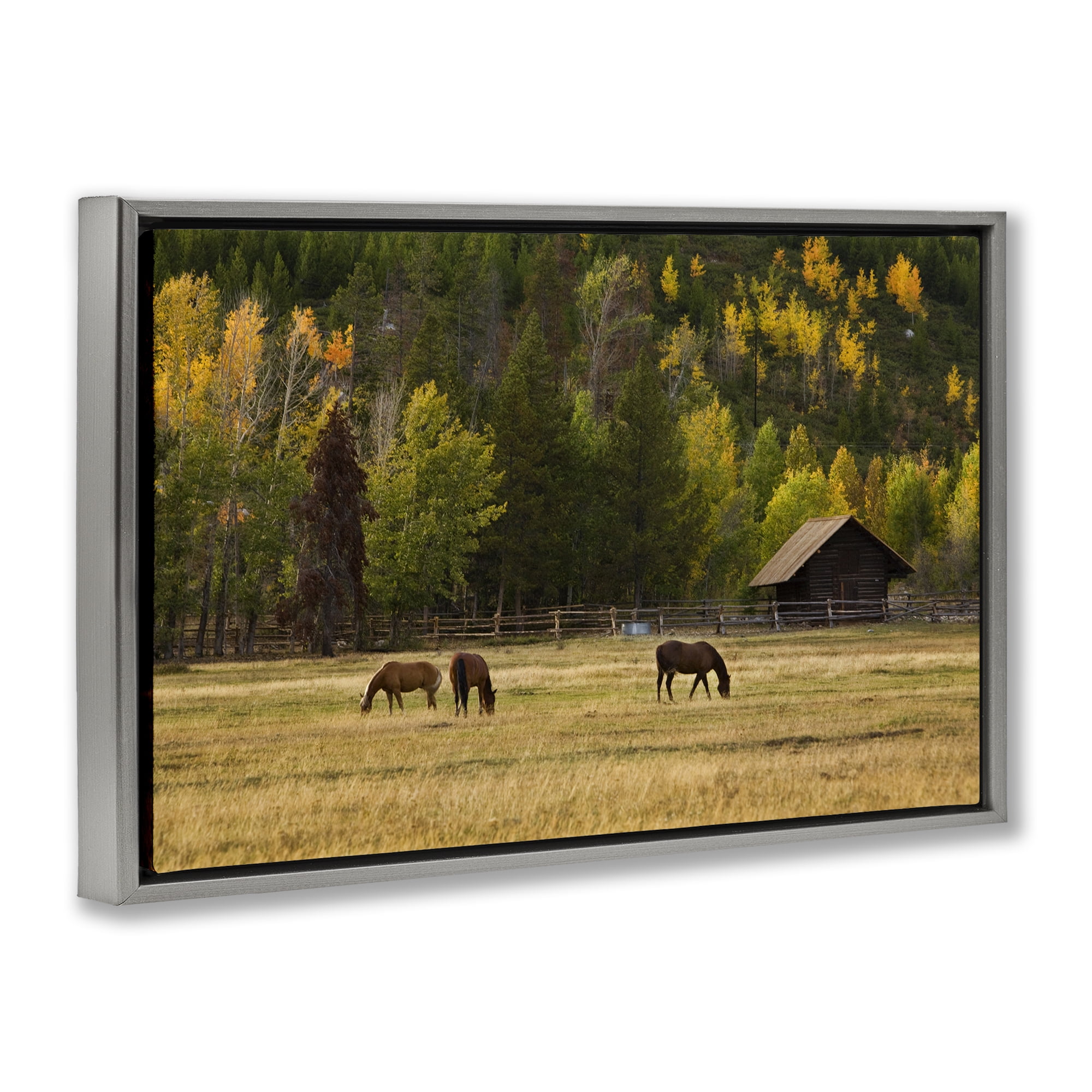 Stupell Industries Horses In Jackson Hole Gray Framed Floater Canvas Wall Art, design by Scott Stulberg