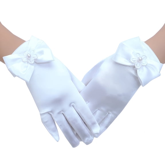 TELOLY Kids Gloves,Short Satin Gloves,Wedding Gloves for Girls,First Communion Gloves,Party Pageant Princess Gloves