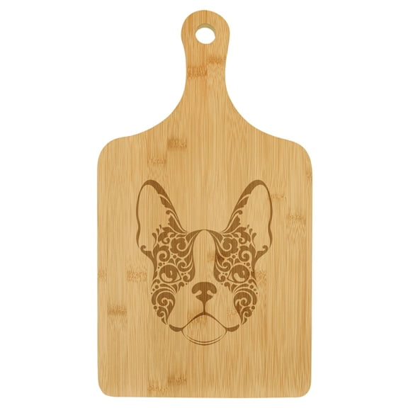 Charcuterie Board With Handle Cheese Board Bamboo Cutting Board Gift French Bulldog Floral (Standard 15.5” x 9”)