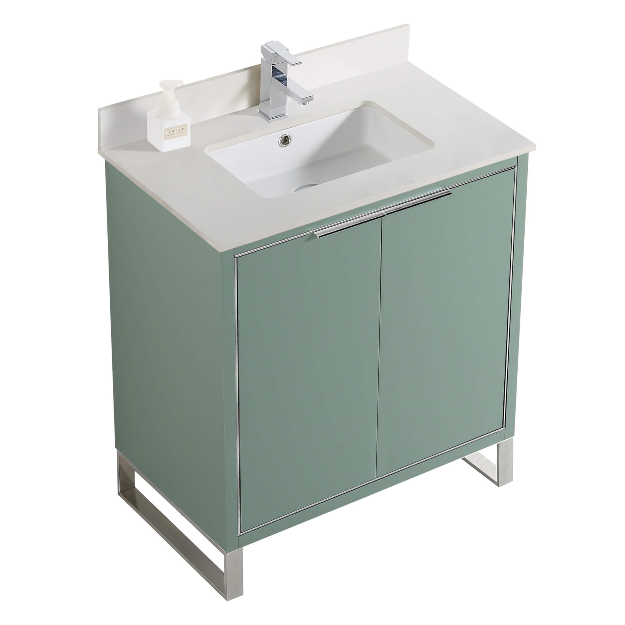 Fine Fixtures Opulence Collection 30 in. W x 18 in. D x 33 in. H Bathroom Vanity in Mint Green with White Matte Sintered Stone Sink - Chrome hardware