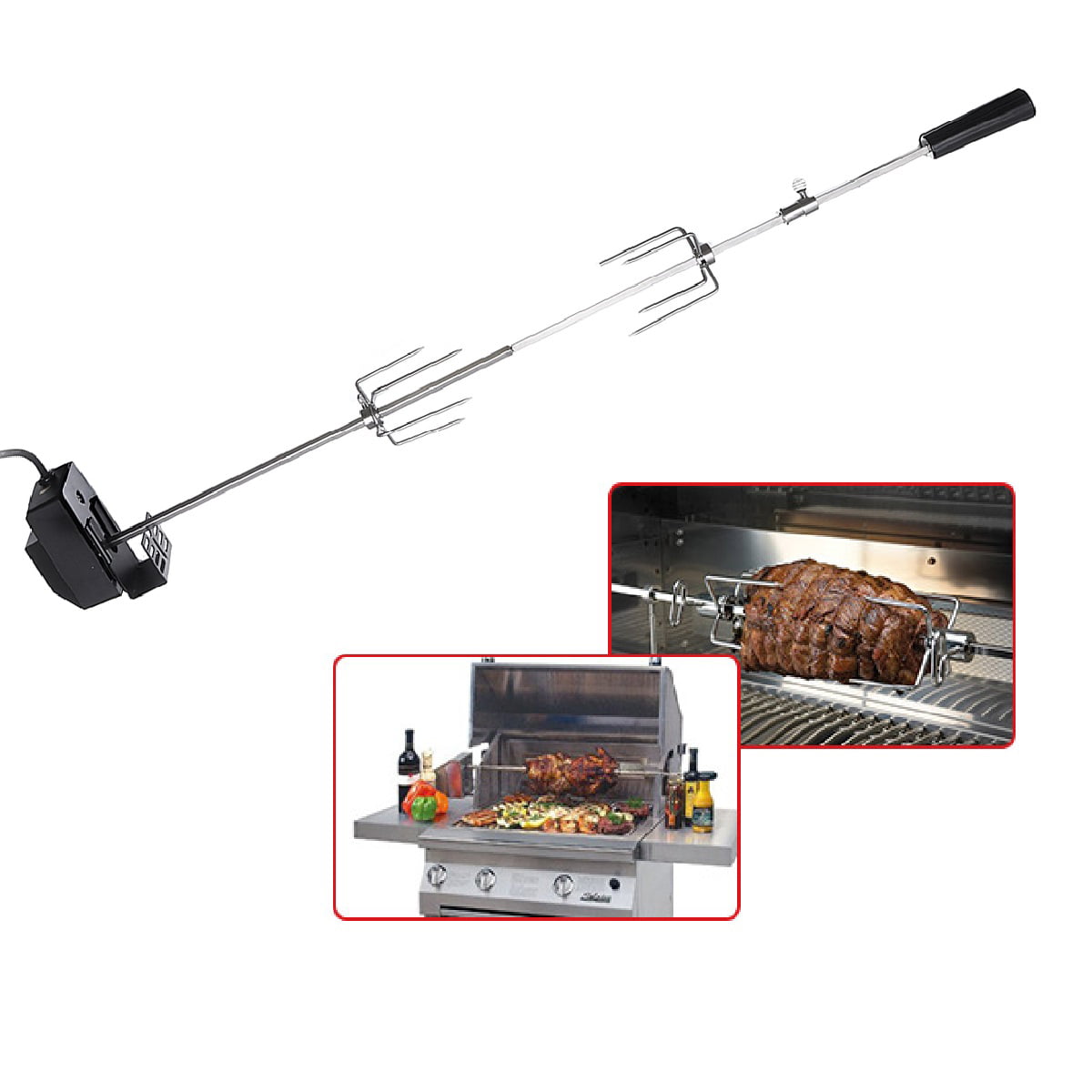 Universal Electric Grill Rotisserie Kit Outdoor Spit Roaster Rod Stainless Steel 