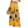 thumbnail image 2 of Boho Wide Leg Pants for Women Flowy Drawstring Floral Palazzo Pants Baggy Tropical Hawaiian Pull on Beach Pant Yellow XL, 2 of 8