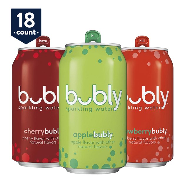 bubly Sparkling Water Crisp Berry Cherry Variety Pack, 12 oz Cans, 18