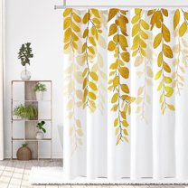 Extra Long Shower Curtain 72 x 84, Tall Yellow Eucalyptus Fabric Shower Curtain, Watercolor Leaves on The Top Floral Botanical Decorative Bathroom Shower Curtain Set with Hooks