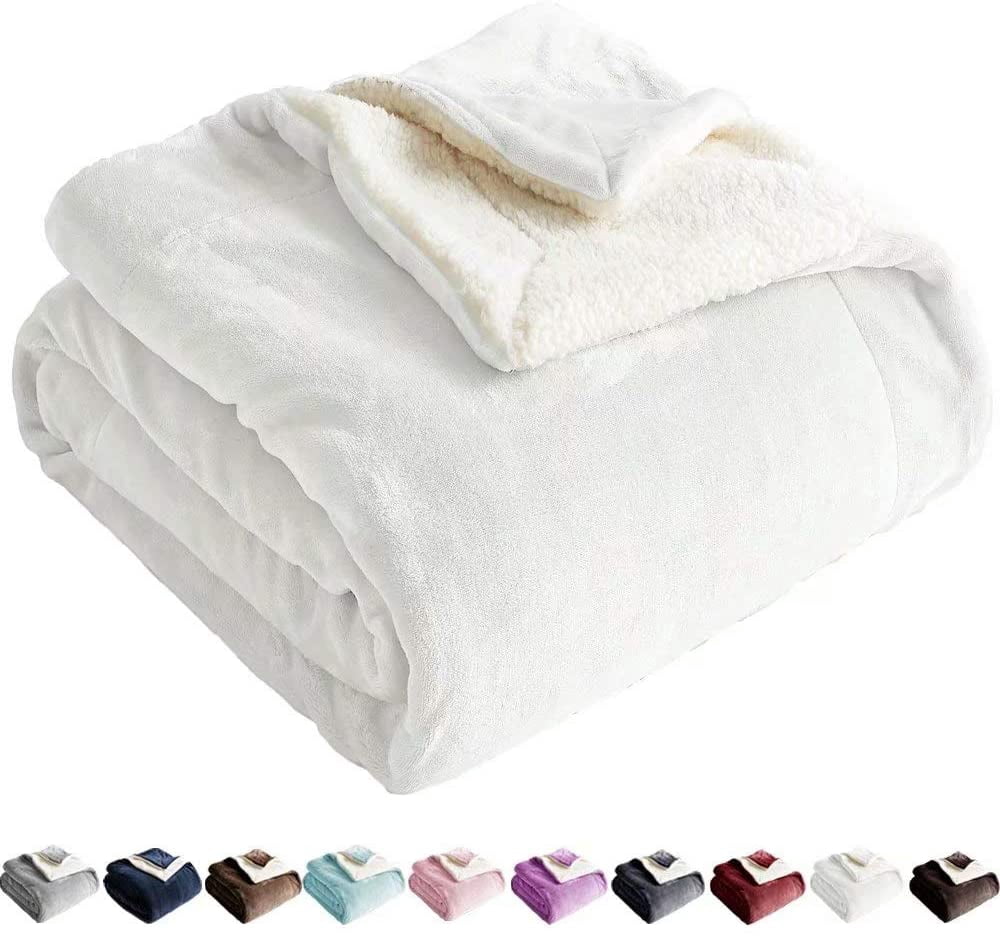 Fleece Blanket Twin Size White Plush 