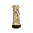 thumbnail image 6 of BLISSFUL STEP Women's Platform Chain Block Heel Combat Ankle Boots Gold 6, 6 of 8
