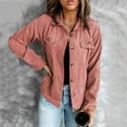 thumbnail image 2 of Fashion Women Corduroy Jacket Turn Down Collar Long Sleeve Pockets Button Up Coat, 2 of 2