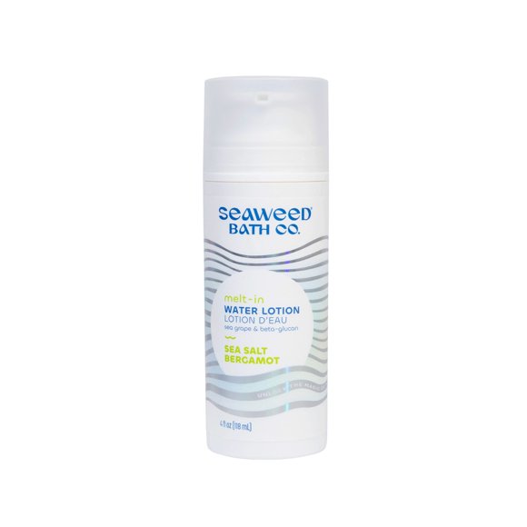 Seaweed Bath Co. Loción de agua derretida, sal marina, aroma a bergamota, 4 onzas de algas marinas cosechadas de forma sostenible, beta-glucano de uva marina