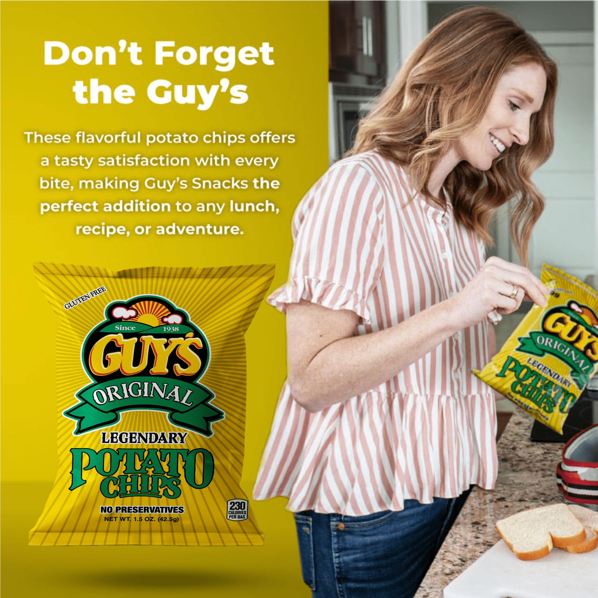 Guys Classic Potato Chips — ((1.5 oz Bag, Pack of 24)Healthy & Salty Snacks w/Only 2 Ingredients — Natural Potato Snack Chips —Tasty Snack Pack Chips — Potato Chips Snack Packs
