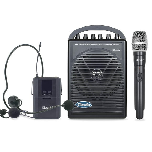 Hisonic HS120B Rechargeable & Portable PA (Public Address) System with Built-in UHF Wireless Microphone (1 Handheld +1 Belt-Pack)