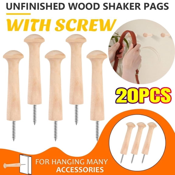 20 Pieces Wooden Shaker Peg Screw-on Pegs 3.62 Inch Long Unfinished Wood Shaker Racks for Hanging Clothes Hats Towel and More DIY Paint Color