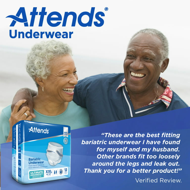 Attends Bariatric Underwear Incontinence Protection, Ultimate Absorbency,  Size 2XL, 12 Ct