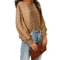 thumbnail image 3 of Seyurigaoka Women's Plus Size Blouse, Solid Color O-Neck Balloon Long Sleeve Jacquard Tops Pullover, 3 of 5
