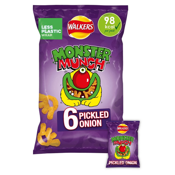 Walkers Monster Munch Pickled Onion Multipack Snacks Crisps 6x20g