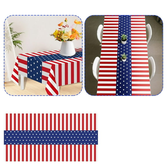 Patriotic Tablecloth 107.8"x53.93" – Red White Blue Party Table Cover for Independence Day, Memorial Day, 4th of July, Picnic & Outdoor Camping Decorations