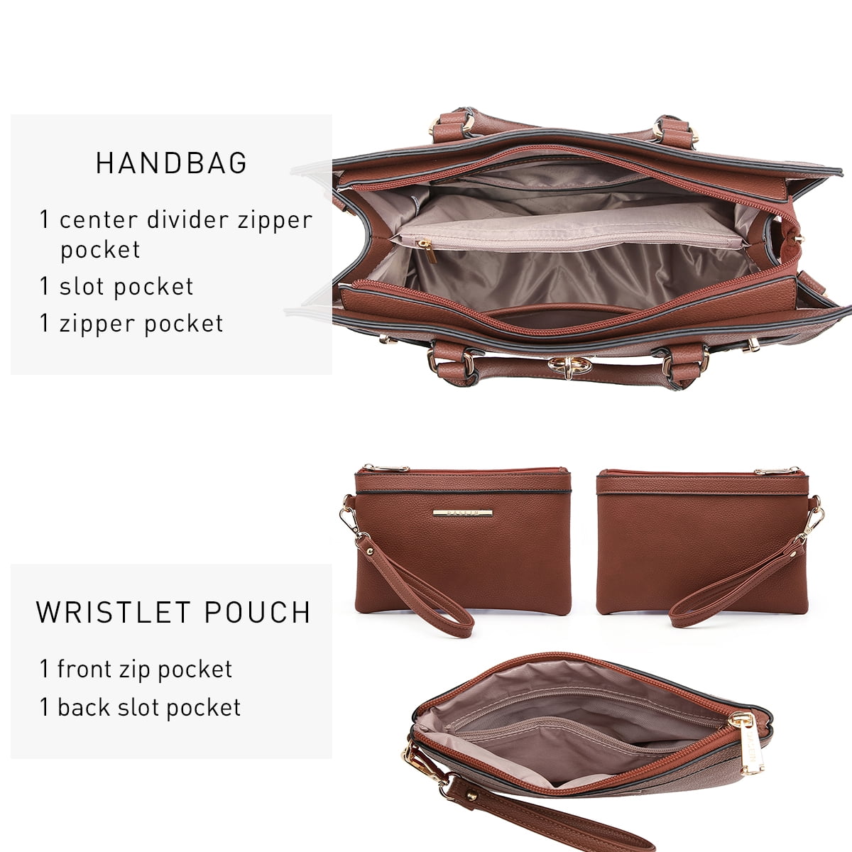 Dasein Women Handbags and Purses Ladies Shoulder Bag Top Handle Satchel Tote Work Bag with Matching Clutch