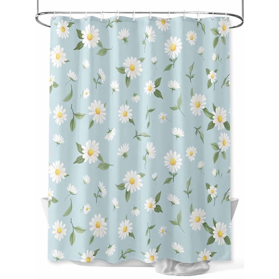 Fsddascl White Daisy Shower Curtain Set - 72" x 78" Washable Bathtub Curtain with 12 Hooks, Country Pastoral Spring Botanical Flowers Waterproof Fabric Stall Shower Curtains for Bathroom/Bathtub
