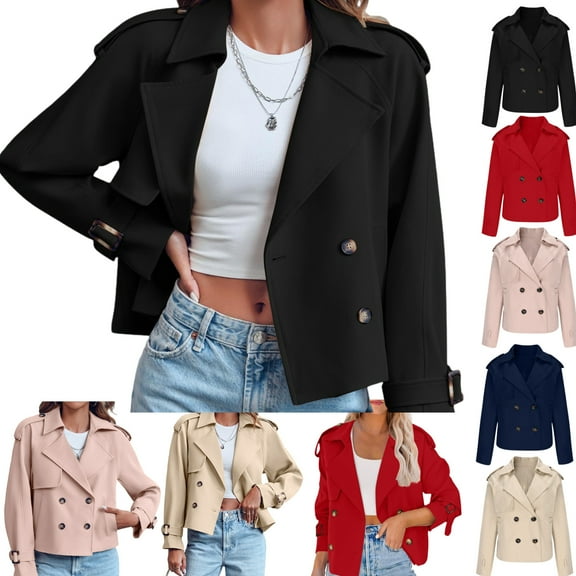 Gamivast Womens Cropped Trench Coat Oversized Raglan Sleeve Double Breasted Work Office Jacket with Pockets Short Notch Lapel Jacket Fashion Outerwear