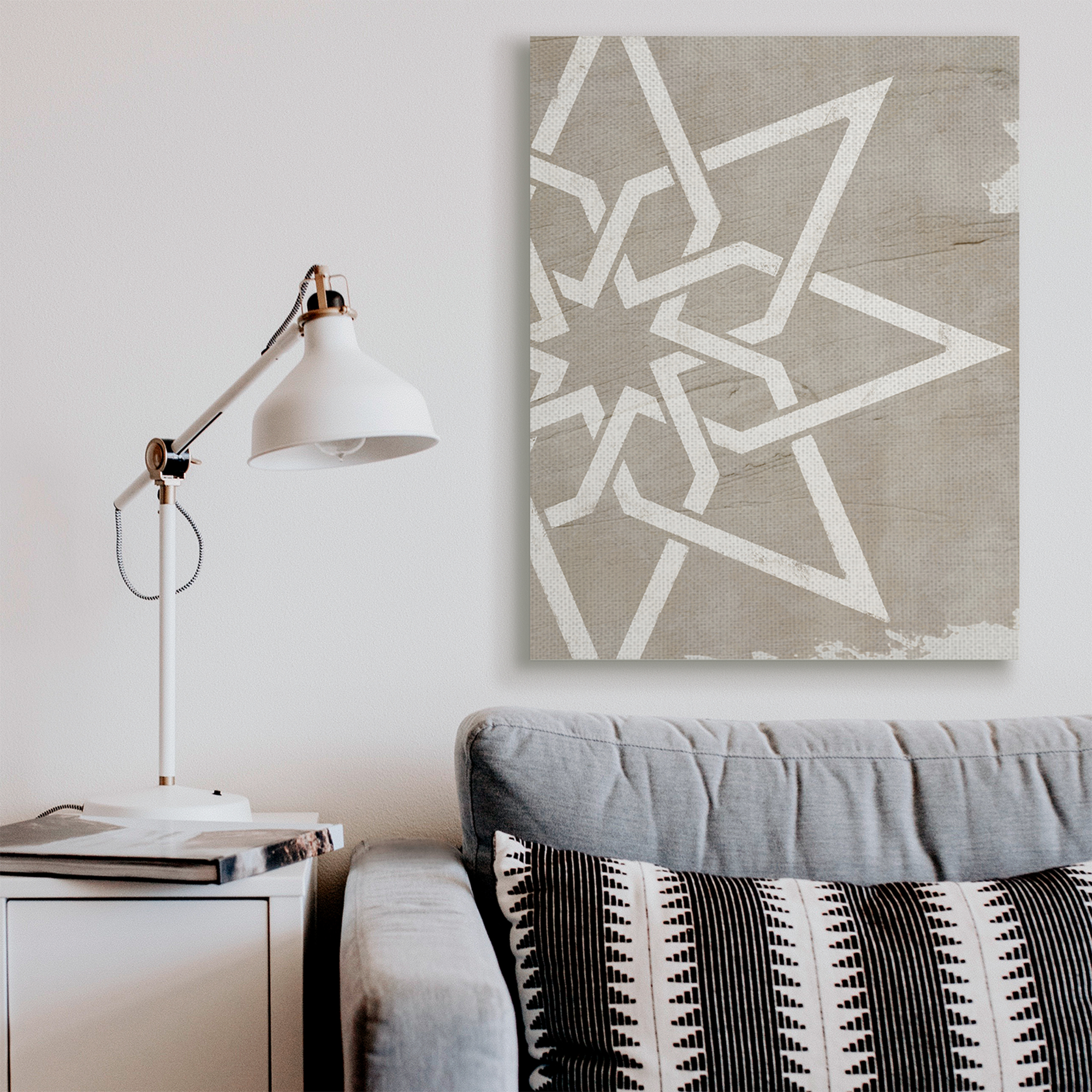 Stupell Industries Geometric Eight Point Star Distressed Grain Detail Abstract Painting Gallery Wrapped Canvas Art Print Wall Art, 36 x 48