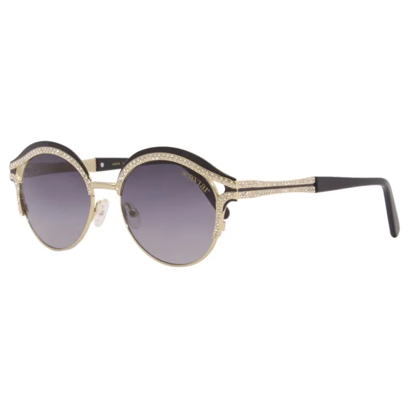 Caviar 6878 C24 Sunglasses Women's Black Gold Clear Crystals Grey Lens 53mm New