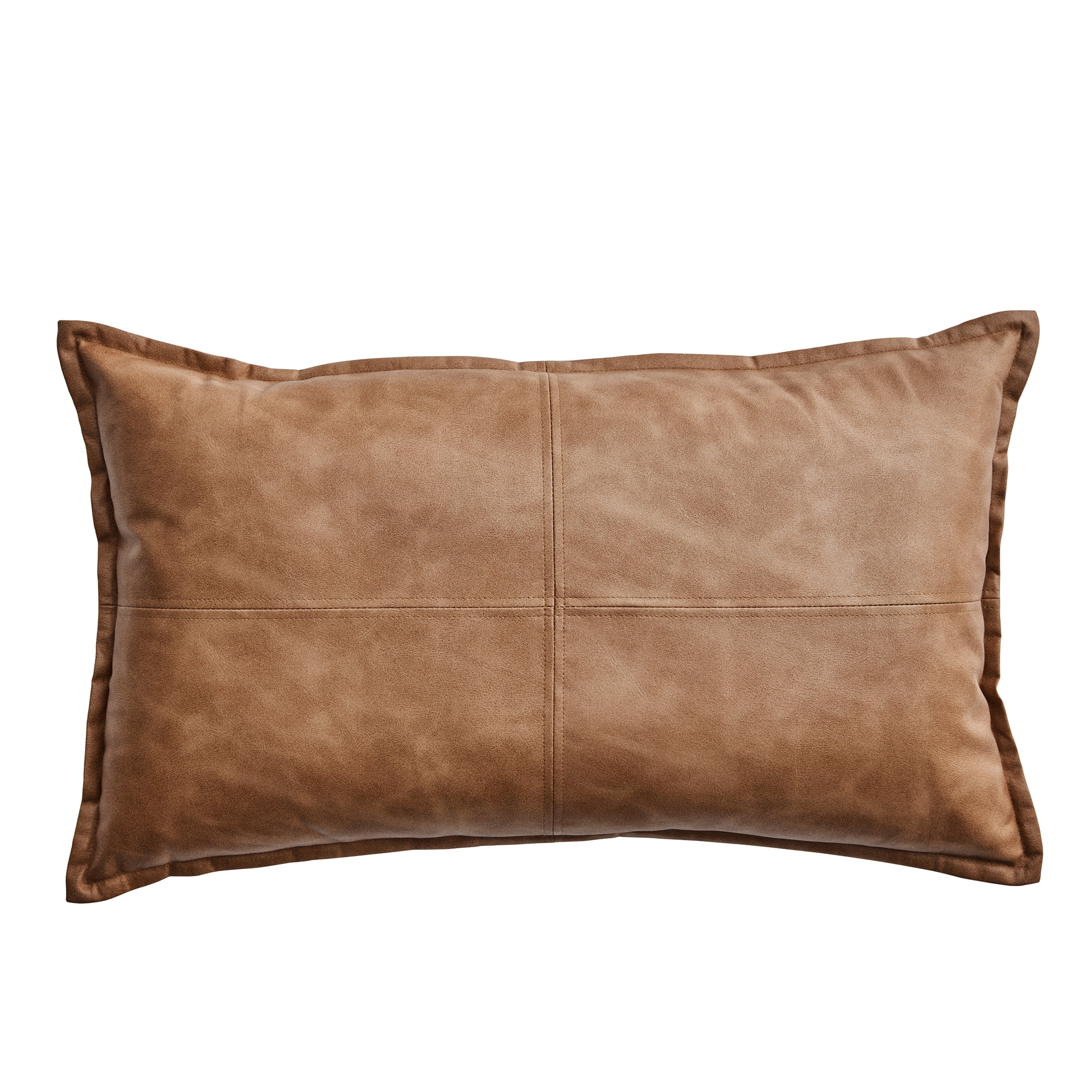 (2 pack) Better Homes & Gardens 14" x 24" Beige Vegan Leather Decorative Pillow