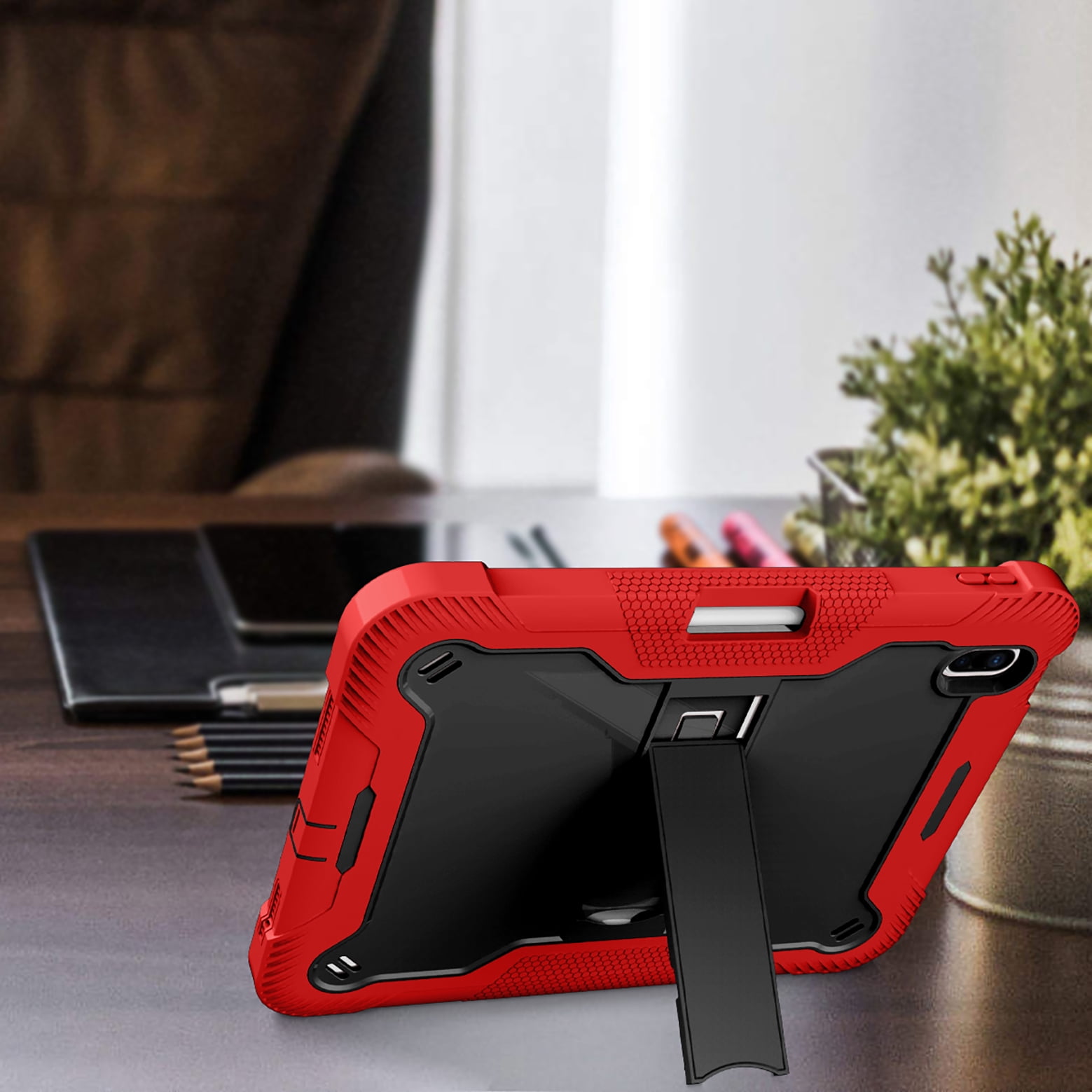 Feishell Case for Apple iPad 10th Generation 10.9 inch (2022),Three Layer Protection Shockproof Hybrid Armor Heavy Duty Rugged Kickstand Protective Cover with Built-in Pencil Holder,Red