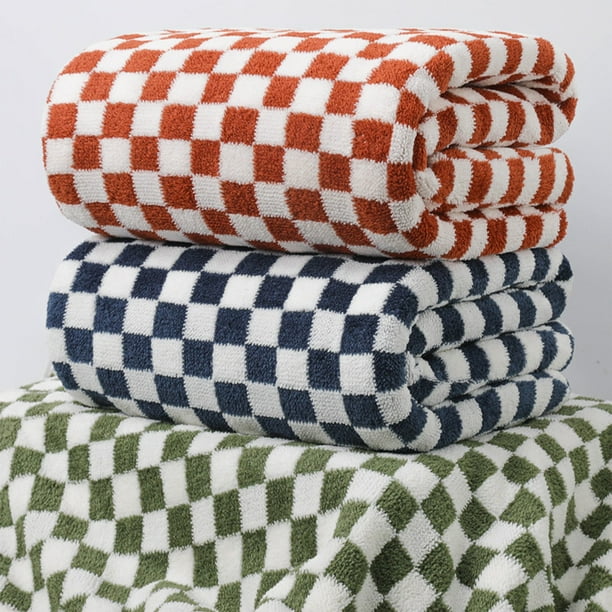 Toalla de Baño de Terciopelo con Estampado de Tablero de Ajedrez: Súper, Azul MNFD