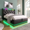 thumbnail image 2 of Lift Up Storage Bed Frame with 360 Surround LED Lights, Upholstered Platform Bed with Buttons, Apps or Remote Control, Hydraulic Storage Bed with USB Type-C Charging, No Box Spring Needed, 2 of 7