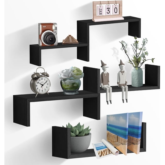 Juego de 5 Estantería Flotante, Repisas Flotantes de Pared Estantes Flotantes de Pared Múltiples Opciones de Exhibición Estante de Almacenamiento Repisa para Decoraci&