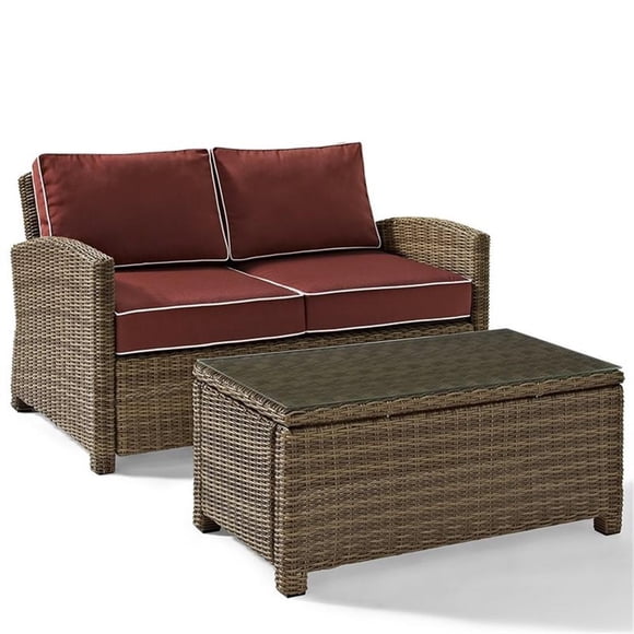 Crosley Furniture Bradenton 2 Piece Fabric Patio Sofa Set in Brown/Sangria Red