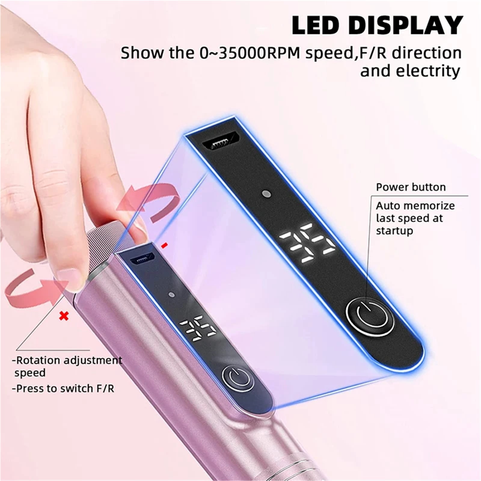 35000RPM Nail Drill Machine Professional Rechargeable Cordless Nail Sander Portable Electric Nail File Manicure Cutter Nail Art