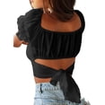 thumbnail image 1 of Top corto con volantes para mujer, suave, transpirable, Sexy, cuello de una línea, hombros descubiertos, lazo en la espalda, Top corto de manga corta con volantes Ecomeon no, 1 of 3