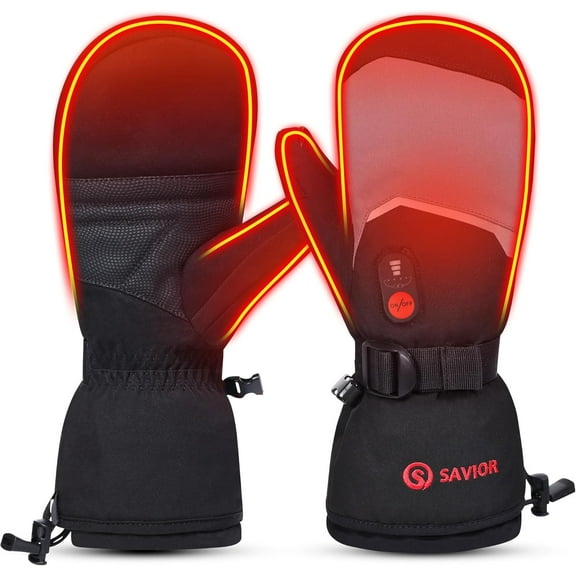SAVIOR HEAT Heated Mittens Battery Ski Gloves, Electric Rechargeable Mitts for Skiing Camping Hiking Arthritis Hands Men Women