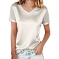thumbnail image 3 of Women's V Neck Mesh Rhinestone Short Sleeve Tops Shirts Blouses Solid Color Hollow Out Casual Daily Wear Party Night Out Fashion Essential Gift for Women | CSEONE,White XL, 3 of 9